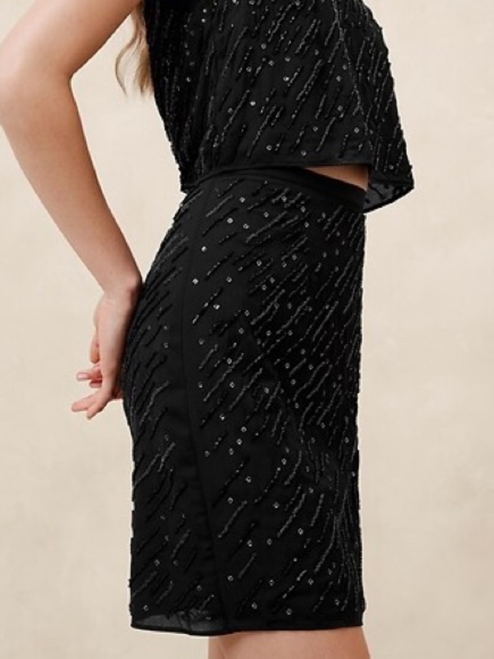 Banana Republic Black Beaded Sequins Mini Skirt Sz 10